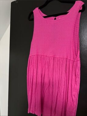 Free People Hot Pink Textured Babydoll Tank